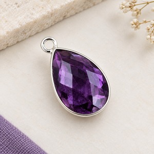 Collier pendentif fait main en argent sterling plaqué or avec pierre de naissance sertie, forme poire, vintage, unisexe, pour enfants - Product Image 3