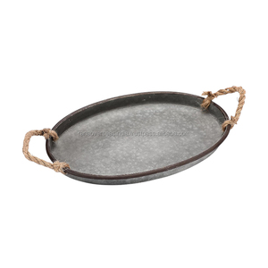 Plateau ovale élégant en métal galvanisé avec poignée en corde Pièce maîtresse décorative parfaite pour les tables basses, les mariages et les fêtes - Product Image 6