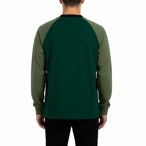 Camiseta de Manga Larga con Cuello Redondo y Manga Raglán para Hombre, Tejido de Punto, Estilo Casual, Corte Regular, Color Sólido - Product Image 3