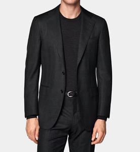 Costume d'affaires sur mesure en gros pour hommes, gris foncé à carreaux, avec blazer et pantalon ajustés, coupe moderne slim - Product Image 3
