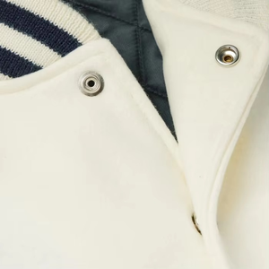 Men's Pu Varsity <b>Jacket</b> <b>White</b> Navy Striped Collar Stand Regular Fit Preppy Style Autumn Casual Streetwear Button Closure - Product Image 4