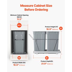 27QTx2 Pattumiera Estraibile Doppia Sottolavello per Mobili da Cucina, Capacità 12L, Contenitore per Rifiuti con Sensore per Riciclo, Contenitore per Rifiuti a Montaggio Sottolavello - Product Image 4