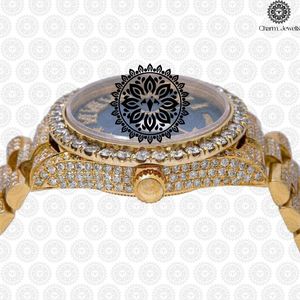Charm_Jewells Luxury Gold <b>Watch</b> 38mm Diamond Encrusted Sapphire Crystal Analog Quartz Women's Folding Clasp - Product Image 3