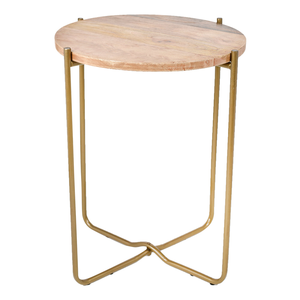 Contemporary Round Wooden End <b>Table</b> with <b>Gold</b> Metal Legs for Living Room and Bedroom Furniture - Product Image 1