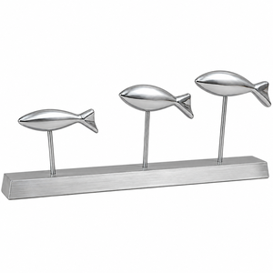 Sculpture en métal de trois poissons |   Figurine de table en argent, décoration moderne pour la maison et le bureau, pièce maîtresse décorative, vente en gros Inde - Product Image 1