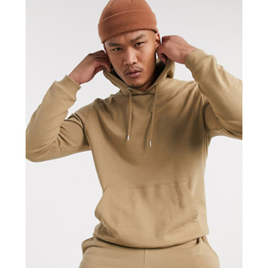 Men's Khaki Hooded <b>Tracksuit</b> Full Length Solid Color Casual Sweatshirt And Pants Set With Drawstring Closure And Side Pockets - Product Image 4