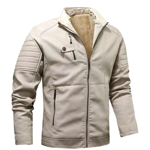 <b>Men's</b> PU Leather Motorcycle <b>Jacket</b> Stand Collar Faux <b>Fur</b> Fleece <b>Lined</b> Zipper Closure Windproof Slim Fit Autumn Wear - Product Image 6