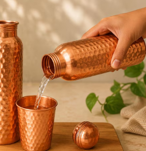 Copper Surface Honeycomb Hammered Dimple Motif Water Bottle Heavy Duty Solid Copper Therapeutic Health Pitcher - Product Image 4