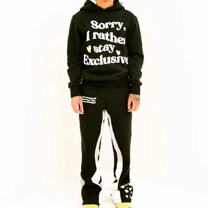 Conjunto de Sudadera con Capucha y Pantalones Deportivos Unisex con Logotipo Personalizado, Estampado Puff, Lavado Ácido, Estilo Streetwear, Pantalones Acampanados y Cremallera - Product Image 5