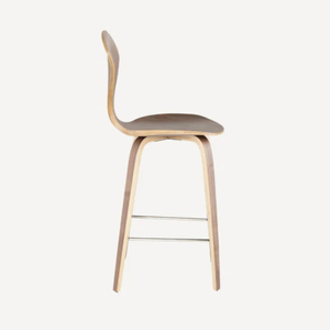 Mid Century Modern Walnut Plywood Bar <b>Stool</b> with Upholstered <b>Seat</b>, Nordic Counter Height Chair for Kitchen Island and Restaurant - Product Image 6