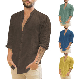 Camisas Casuales de Lino/Algodón para Hombre, Tallas Grandes, Cuello en V, Cierre de Botón, Transpirables, de Secado Rápido, Ecológicas y Antiencogimiento, Venta al Por Mayor - Product Image 6