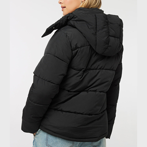 Chaqueta Acolchada Negra para Mujer con Capucha Desmontable, Manga Larga, Abrigo de Invierno, Relleno Grueso de Poliéster, Cierre de Cremallera, Corte Corto - Product Image 6