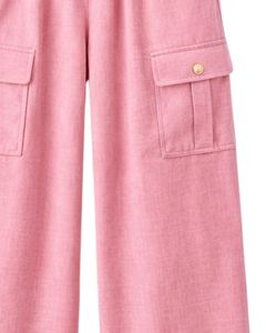 Conjunto coordinado de dos piezas rosa para mujer, camisa de manga corta con botones y pantalones cargo de pierna ancha, conjunto informal de verano para mujer. - Product Image 4