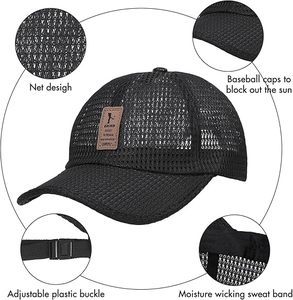 Casquette Trucker Unisexe Noire en Maille, 6 Panneaux, Réglable, Effet Délavé Vintage, Casquette Snapback en Maille Vierge, Chapeau de Sport et Course pour Hommes - Product Image 5