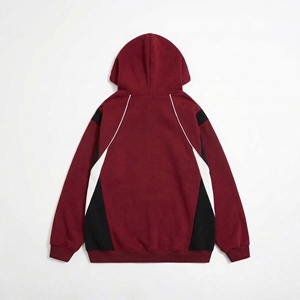 เสื้อฮู้ดสีมารูน — แต่งขอบสีขาวและแถบข้างสีดำ พร้อมฮู้ดแบบมีเชือกผูก |   เสื้อผ้าสตรีทแวร์พรีเมียม OEM / แบรนด์ส่วนตัว - Product Image 2