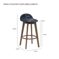 Taburete de Bar Moderno con Estructura de Madera Alta y Asiento Acolchado de Tela con Respaldo Bajo para Dormitorio, Hotel o Comedor