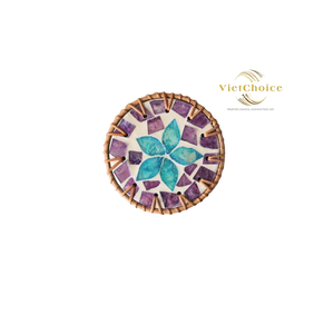 Ensemble de sous-verres en rotin et nacre faits à la main avec support, tapis de tasse écologiques tissés pour la décoration de la maison, des hôtels et des restaurants, vente en gros - Product Image 3