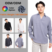 Chemise décontractée pour homme à col en V, en popeline de coton, couleur unie, manches longues, respirante, été, ODM OEM