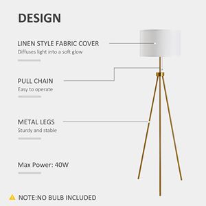 Elegante Lampada da Terra con Treppiede in Acciaio Dorato da 151,8 cm, Paralume in Tessuto, Altezza Regolabile, Lusso Contemporaneo per Soggiorno, Moderna E26 - Product Image 4