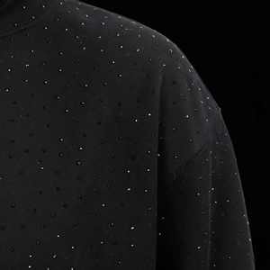 Black Embroidered Rhinestone Fleece Hoodies for <b>Men</b> Heavy Winter <b>Pullover</b> Full Oversized Streetwear Fit 100% - Product Image 4