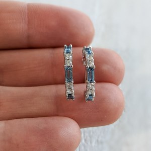 Pendientes de Aro con Doble Baguette de Rubí, Plata de Ley 925, Chapado en Oro de 14K, Joyería de Piedras Preciosas de Platino de Lujo - Product Image 3