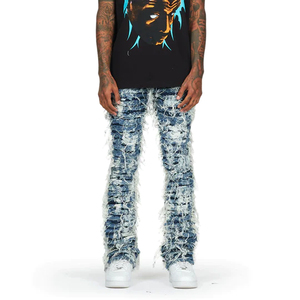 Pantalons en jean slim déchirés pour hommes, de haute qualité, style européen et américain, tendance et délavés - Product Image 3