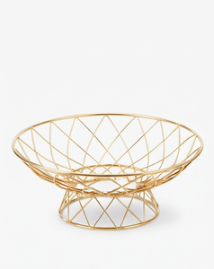 Cesta de Almacenamiento de Frutas con Pedestal de Alambre Metálico Dorado con Diseño Geométrico de Diamantes, Organizador para Mesa de Cocina, Venta al Por Mayor - Product Image 1