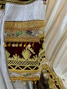 Luxurious <b>Red</b> <b>Velvet</b> Embroidered Maxi Dress With Jewel Neck Three Quarter Sleeves Hand Embroidery Beading A-Line Formal - Product Image 3