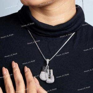 จี้รูปถุงมือต่อยมวยพร้อมโมอิสซาไนต์สเตอร์ลิงหรูหราสร้อยคอฮิปฮอปของขวัญสำหรับคนรักมวยไฟท์เตอร์ - Product Image 2
