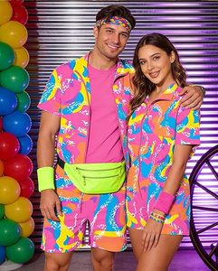 Conjunto para Hombre, Estilo Años 90, Bloques de Color, 2 Piezas, Chaqueta de Manga Corta y Pantalones Cortos Retro para Fiesta - Product Image 4