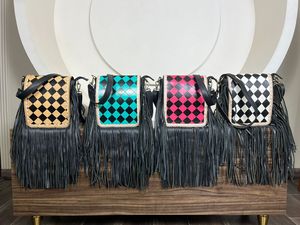 Personalizado 2025 diseñador de lujo a mano Tooled a cuadros bolsos de mensajero de moda de cuero auténtico bolso de hombro cruzado de las mujeres - Product Image 5