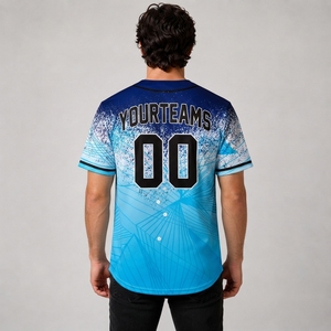 เสื้อเบสบอลแบบยูนิเซ็กซ์ พิมพ์ลายแบบซับลิเมชั่น สีน้ำเงินไล่เฉด แขนสั้น คอวี ติดกระดุม ระบายเหงื่อได้ดี ทรงปกติ สำหรับผู้ใหญ่ - Product Image 5
