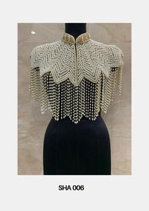 Ellora White Pearl Beaded Nylon Shoulder Cape with Fringe Tassels Women Evening Party <b>Wedding</b> Collar Overlay Fashion <b>Accessory</b> - Product Image 3