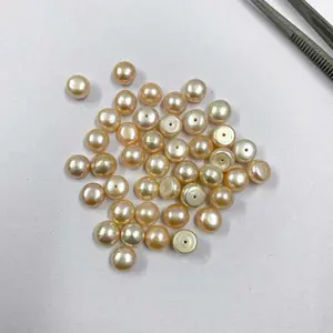 Uygun fiyat kalibre taş 6mm doğal sarı inci yarım delinmiş yuvarlak Cabochons gevşek taş takı yapımı için