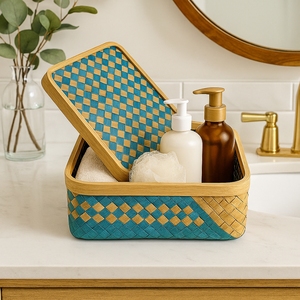 Premium Rectangle Rustic Bamboo <b>Storage</b> Box with Lid Eco-Friendly Multi-Purpose Organizer for Home and Bathroom Use - Product Image 5