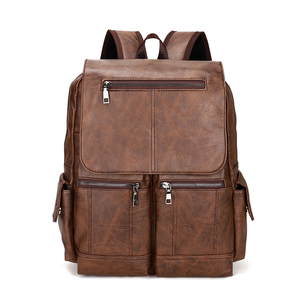 Sac à dos pour ordinateur portable en cuir marron rétro, résistant à l'eau, sac à dos de voyage pour affaires, sac à dos multi-poches, sac à dos pour étudiants - Product Image 2