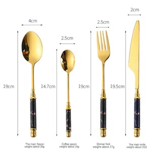 Elegante Juego de Cubiertos de Mármol Verde Chapado en Oro, Juego de Cubiertos de Acero Inoxidable de Grado Alimenticio con Acabado Espejo, Tenedor, Cuchara y Cuchillo - Product Image 4