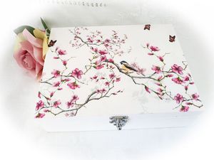 New Wooden Jewellery <b>Box</b> Pink <b>Keepsake</b> <b>Box</b> Peacocks Design Digital Print Decor <b>Memory</b> Jewelry Storage Valentine's Gift <b>Box</b> - Product Image 6