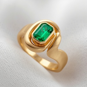 9K Solid <b>Gold</b> Organic Emerald <b>Ring</b> Bezel Set Natural Emerald Statement <b>Ring</b> Fine Jewelry Custom OEM Manufacturer - Product Image 5