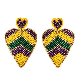 Export Quality Versatile Designs Beaded <b>Earring</b> Handmade Heart <b>Stud</b> & Fleur-de-Lis Statement <b>Earrings</b> for Women and Girls Events - Product Image 2