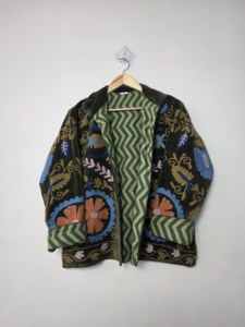 <b>Velvet</b> Embroidered Floral Quilted <b>Jacket</b> Handmade Boho Prairie Chic Spread Collar Full Sleeve Breathable Eco-Friendly Cotton - Product Image 5