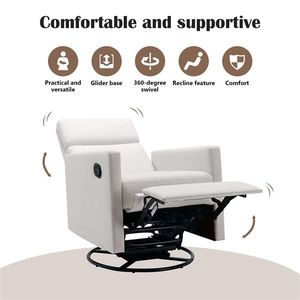 Poltrona Reclinabile Girevole Moderna Beige con Seduta Imbottita e Morbida per Cameretta - Product Image 3