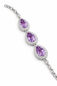 Trendy Everyday <b>Amethyst</b> Pear-Shaped Chain <b>Bracelet</b> Rhodium Plated 925 Sterling Silver for Wedding Party Gift Occasions - Product Image 4