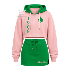 Alfa Griega al por Mayor |   Kapa |   Alfa |   Conjunto de Dos Piezas para Mujer de la Hermandad AKA: Sudadera Corta con Cierre y Bordado en Dos Tonos y Falda - Product Image 1