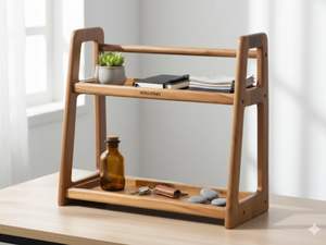 Étagère de rangement autoportante en bois massif de qualité supérieure pour la maison et la cuisine / Étagère à double plateau / Étagères de rangement / Étagère à épices - Product Image 2