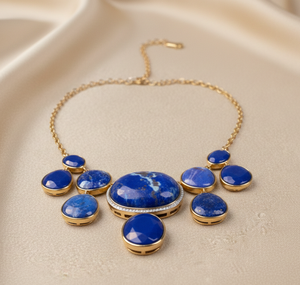 Collar de Lapislázuli Natural de Lujo con Formas Variadas en Plata de Ley 925 con Baño de Oro de 18K, 16 Pulgadas, para Fiestas, a Precio de Mayoreo - Product Image 4