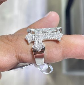 Hip Hop Jewelry Luxury Fully <b>Iced</b> Out Baguette Diamond Cross <b>Ring</b> Channel Setting Band <b>Ring</b> For Men's - Product Image 4