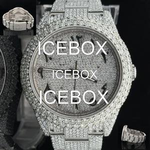 Montre-bracelet en acier inoxydable avec cadran en verre, entièrement sertie de diamants Moissanite, étanche 10 bars, fermoir de bracelet - Product Image 2