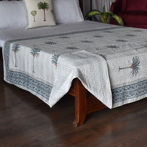 Indian Cotton Kantha Twin Size Quilt <b>Throw</b> 150x220 cm Hand Block Printed Hand Embroidered Handmade Bedspread Bohemian Decor Bulk - Product Image 3