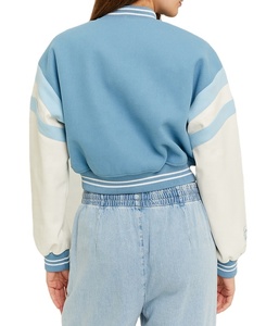 Chaqueta Varsity de Lana Corta Personalizada para Mujer, Estilo Hip Hop, Ropa Urbana de Invierno con Mangas de Cuero Bordadas en Chenilla - Product Image 4